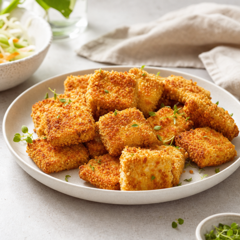 Tofu nugetky z rúry bez vyprážania: panko obal je zlatistý a tofu zostane vnútri pevné aj šťavnaté