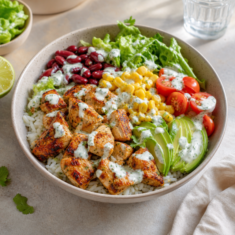 Kurací burrito bowl s ryžou a fazuľou: svieža večera do misky za 40 minút