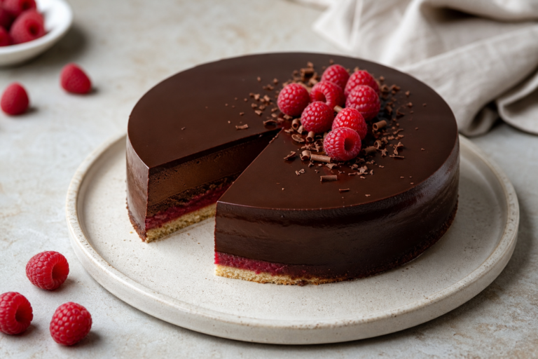 Sviatočná mini torta s malinami a horkou čokoládou, ktorú zvládne aj domáca kuchyňa