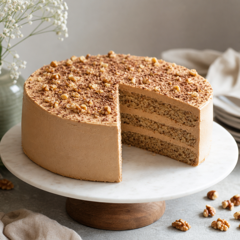 Stačí orechový korpus a hladký kávový krém: domáca torta na čisté rezy