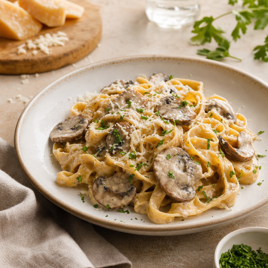 Domáce tagliatelle s hubovou smotanovou omáčkou a parmezánom: poctivý recept krok za krokom