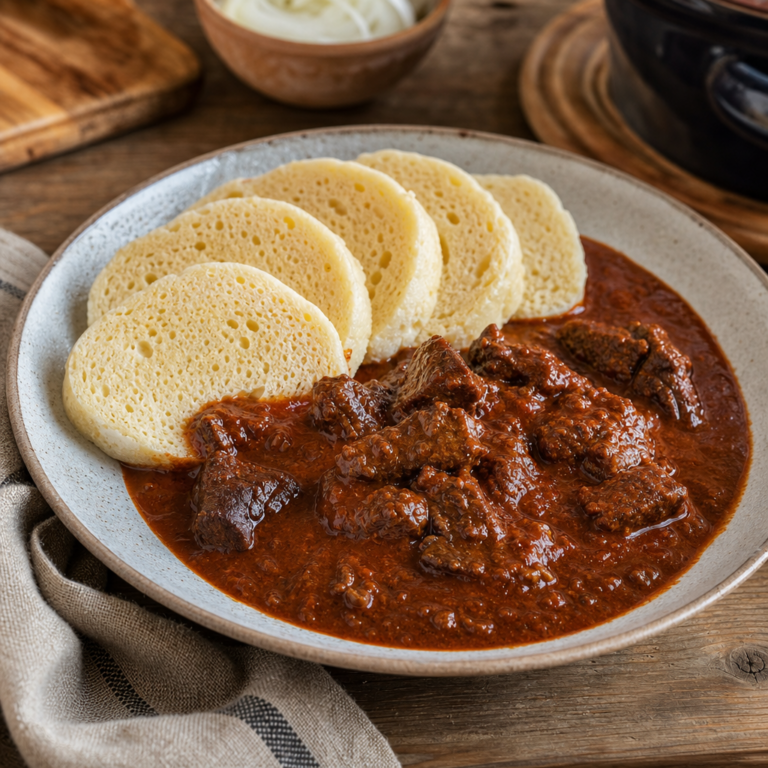Hovädzí guláš s domácou parenou knedľou: klasika na nedeľu, ktorú robím pomaly a poctivo