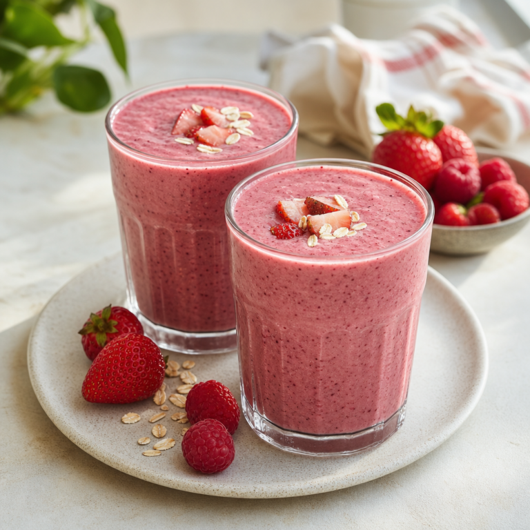 Stačí mixér a 10 minút: jahodovo-malinové smoothie s jogurtom a ovsenými vločkami