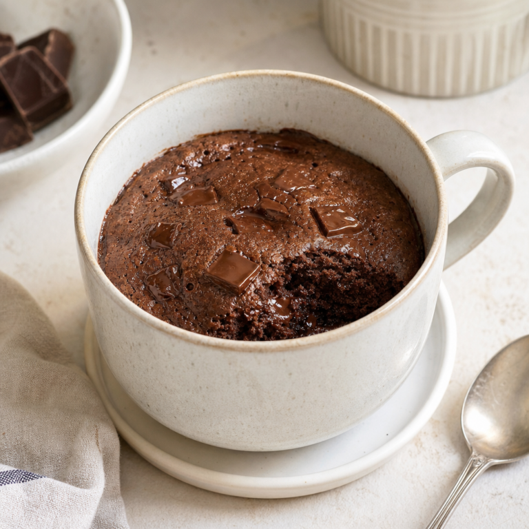Kakaový mug cake s tvarohom a čokoládou