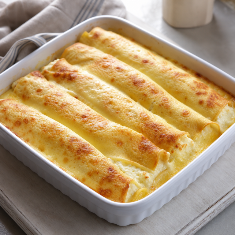 Palacinky s tvarohom z rúry: krátke zapekanie ich nechá vláčne a jemne zapečené