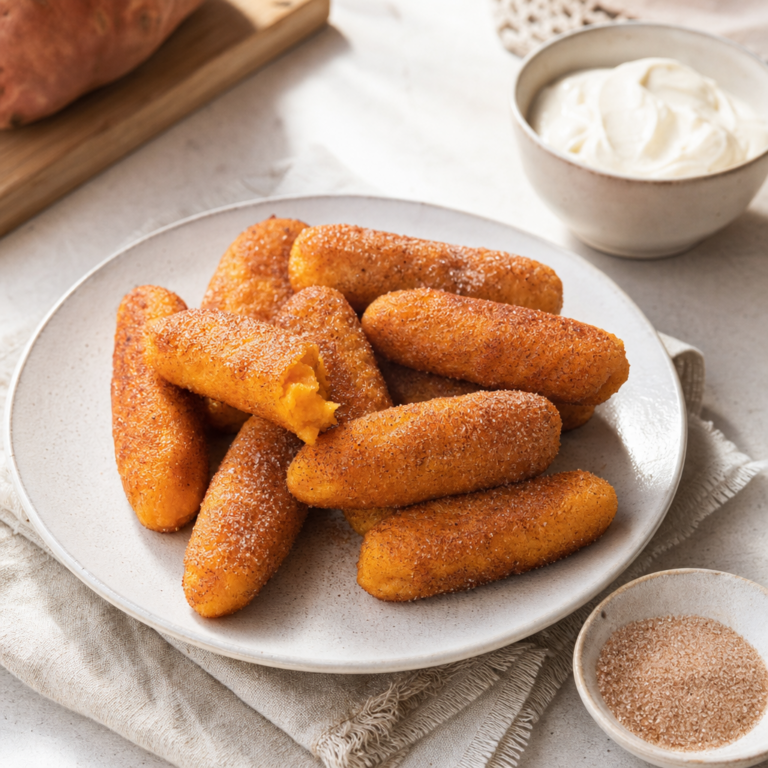 Sladké zemiakové krokety so škoricovým cukrom: zlatisté bez nasiaknutia