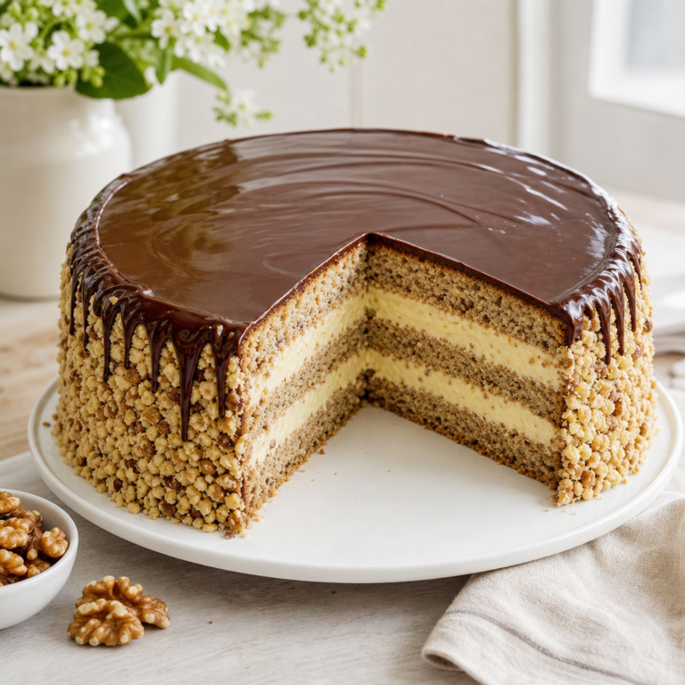 Domáca orechovo-pudingová torta: poctivý korpus, krém aj čokoládová poleva