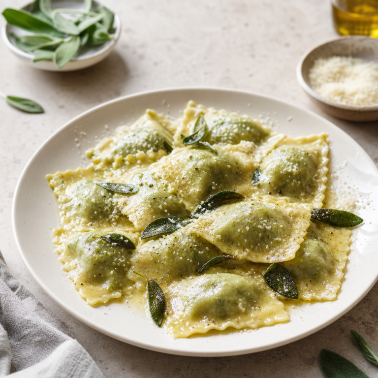 Domáce špenátové ravioly s ricottou a maslovo-šalviovou omáčkou krok za krokom