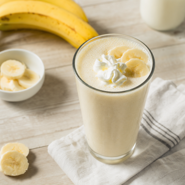 Domáci vanilkový milkshake s banánom: hustý studený nápoj do pohára