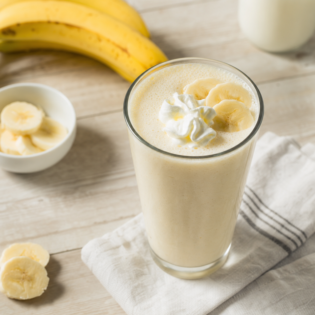 Domáci vanilkový milkshake s banánom: hustý studený nápoj do pohára