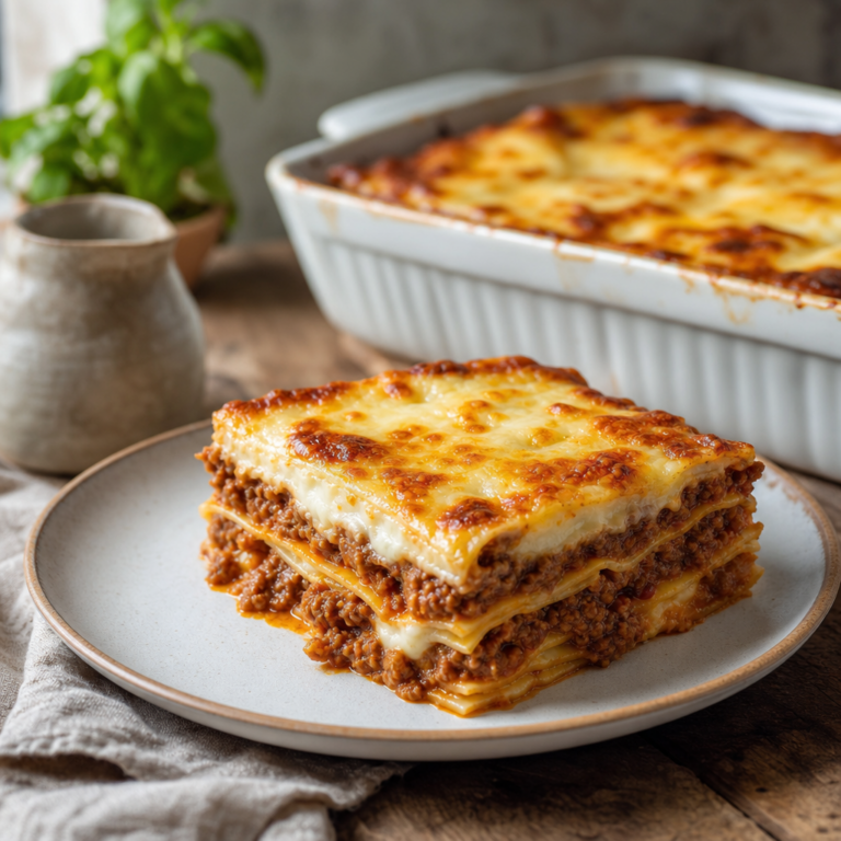 Zapečené hovädzie lasagne s bešamelom: husté ragú, hladký bešamel a čisté rezy