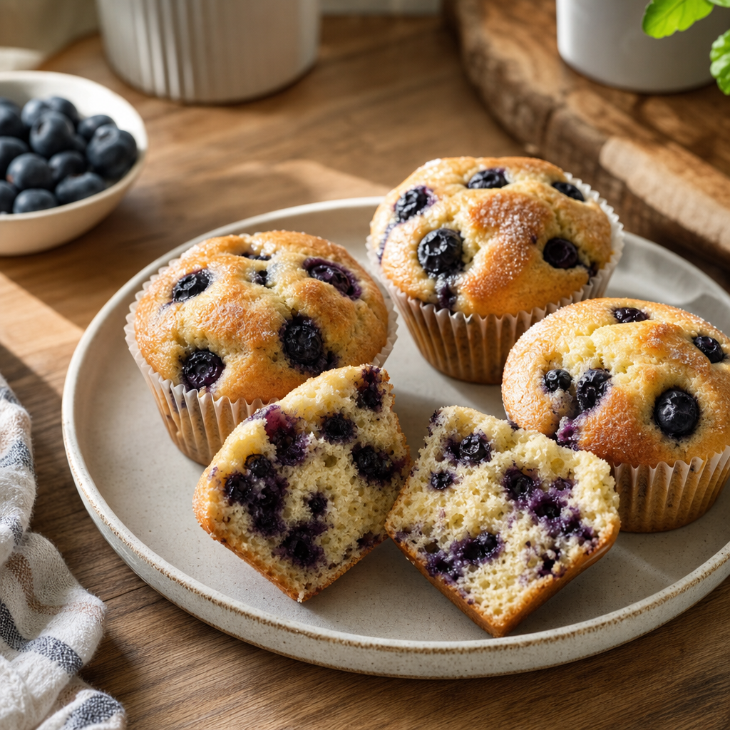 Jogurtové čučoriedkové muffiny s vláčnym cestom a čučoriedkami, ktoré sa pekne rozložia
