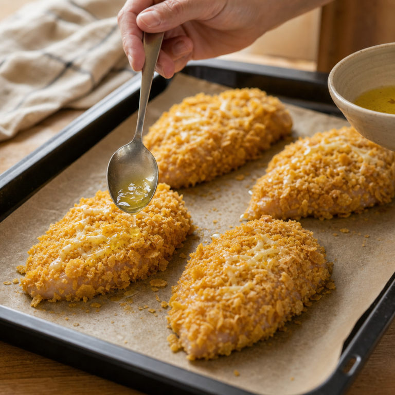 Misky s horčicovou zmesou a cornflakes obalom na prípravu kuracích rezňov.