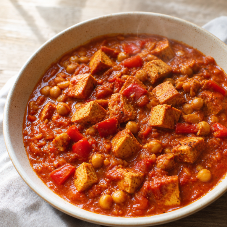 Tofu guláš s cícerom z jedného hrnca: hustý vegánsky obed bez mäsa