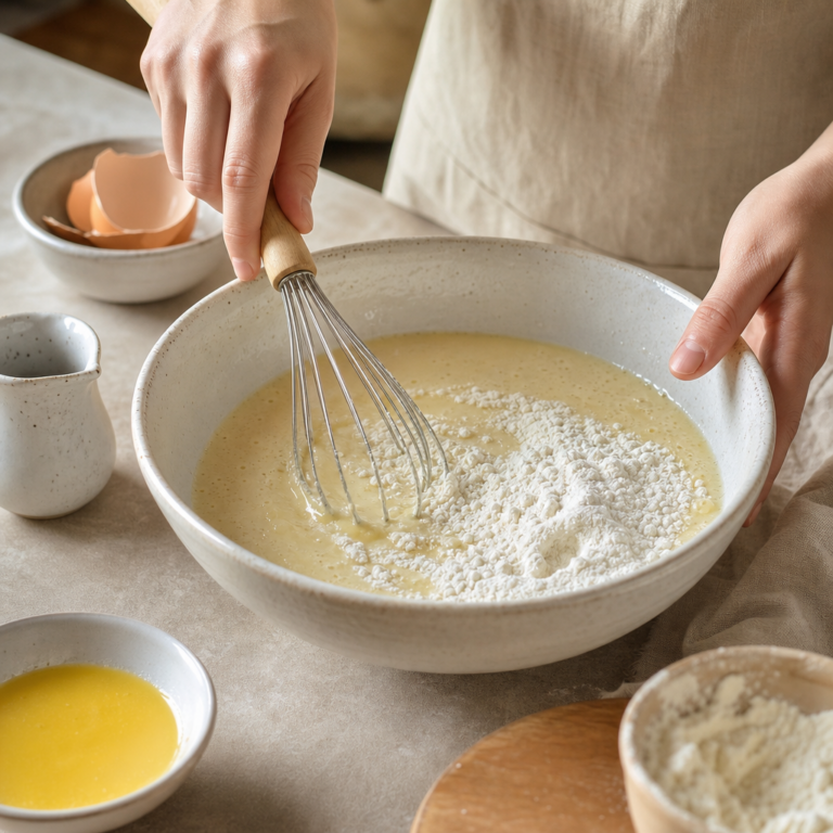 Rozotreté palacinkové cesto na veľkom plechu pred pečením.