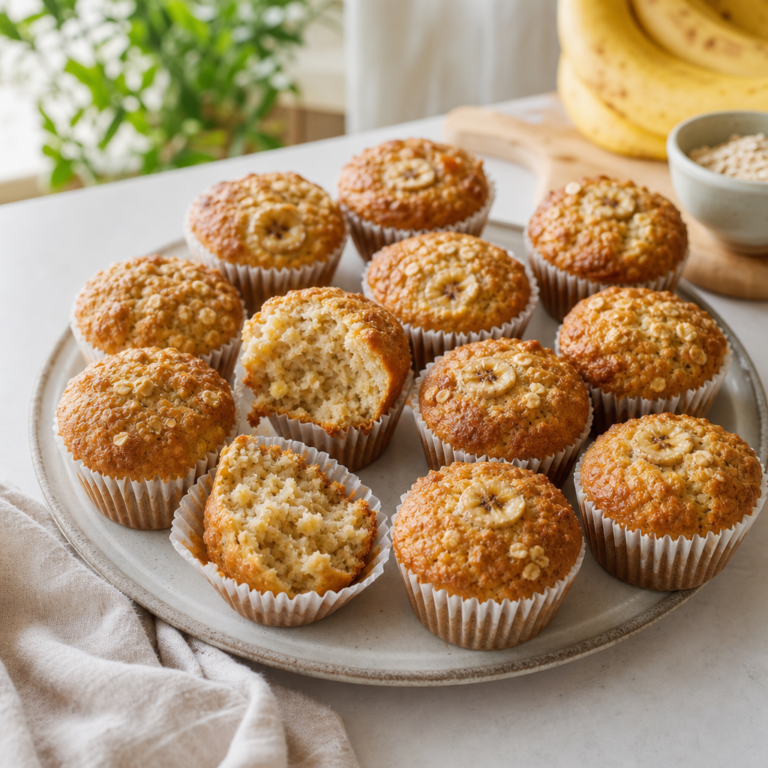 Tvarohovo-ovsené muffiny s banánom, ktoré zostanú vláčne aj na druhý deň