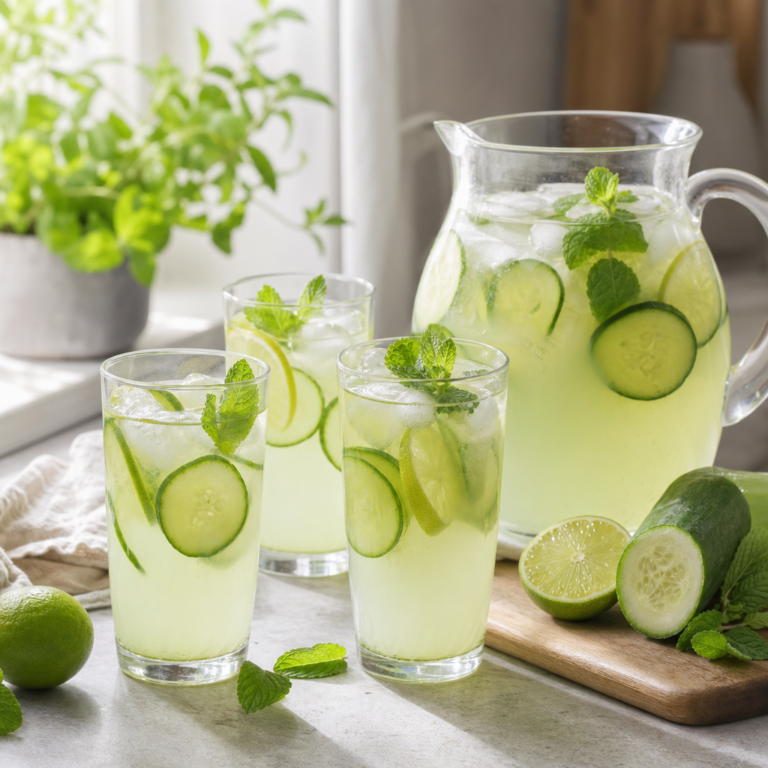Uhorková limonáda s limetkou a mätou: svieža domáca verzia do pohára aj do džbánu