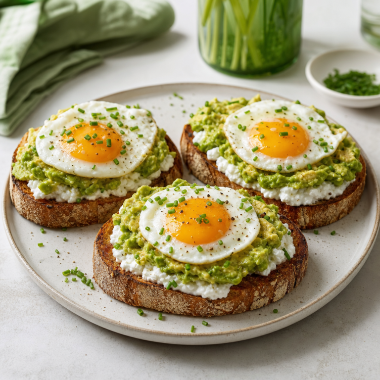 Cottage cheese toast s avokádom a vajcom: rýchle raňajky s chrumkavým chlebom a volským okom