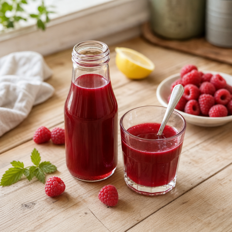Domáci malinový sirup do chladničky z čerstvých malín, hladko precedený