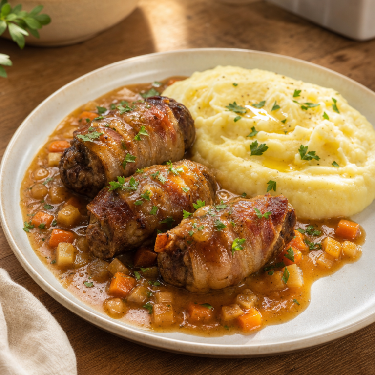 Hovädzie závitky na slanine: poctivý víkendový recept so zemiakovým pyré