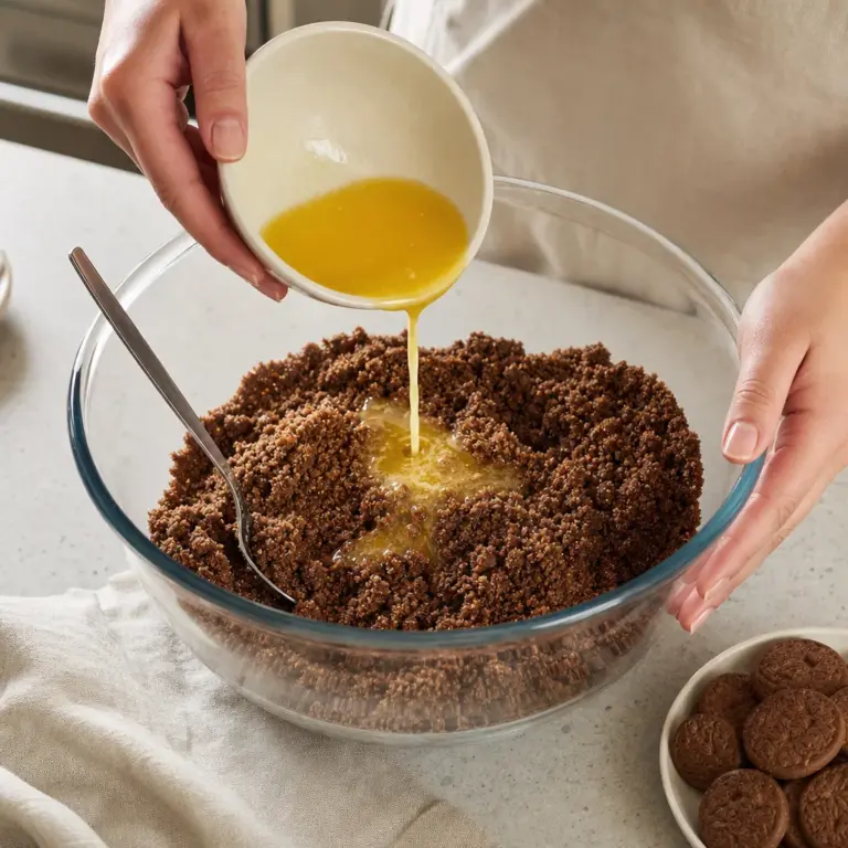 Rodinná nepečená krtkova torta do misy po vychladení, s krémovým stredom a kakaovým vrchom.