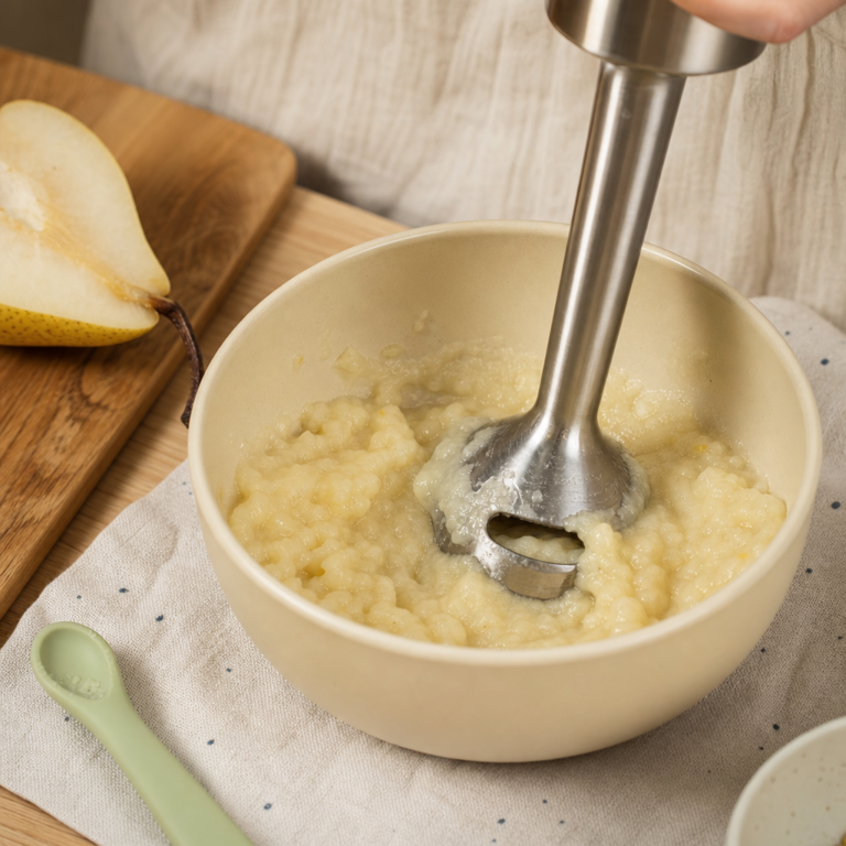 Ricotta sa mieša do hotovej ovsenej kaše s hruškou.