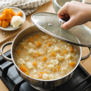 Quinoa sa varí pod pokrievkou do úplnej mäkkosti.