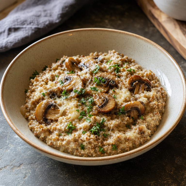 Slaná pohánková kaša s hubami a parmezánom, ktorá chutí ako krémové rizoto
