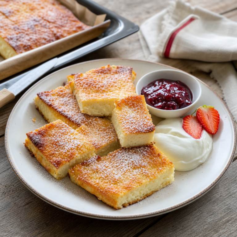 Chrumkavé okraje, jemný stred: tvarohové palacinky z rúry na jednom plechu