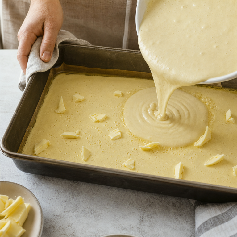 Upečený palacinkový plát po krátkom odstátí nakrájaný na porcie.