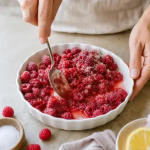 Vyšľahaný tvarohový krém s práškovým cukrom.