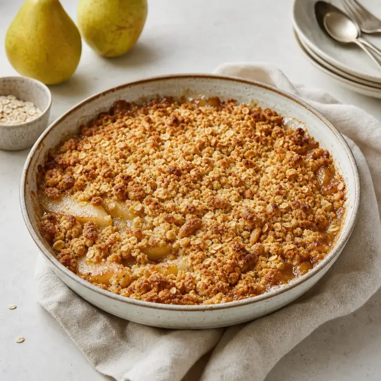 Hruškový crumble s ovsenou posýpkou: jednoduchý septembrový dezert do jednej misy