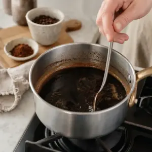 Príprava kávového sirupu na zvlhčenie korpusov.
