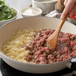 Lasagne rolky uložené v paradajkovej omáčke v zapekacej mise pred pečením.