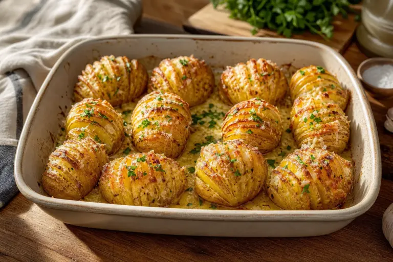 Keď neviete, čo na bežný stôl: Pečené zemiakové vejáriky s parmezánom a cesnakovým maslom. Postup zaberie 73 minút – zvonka chrumká a vnútri zostane jemný