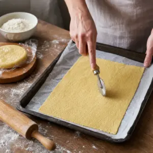 Upečené krekry na mriežke po vychladnutí, pripravené na uloženie do dózy.