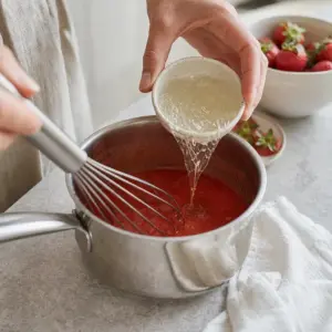 Krok receptu: Jahody rozmixujte ponorným mixérom