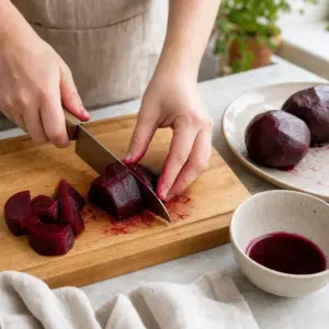 Nasekané vlašské orechy rozdelené na časť do nátierky a časť na posyp, vedľa nastrúhaný cesnak.