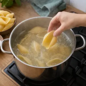 Krok receptu: Počas varenia omáčky rozohrejte