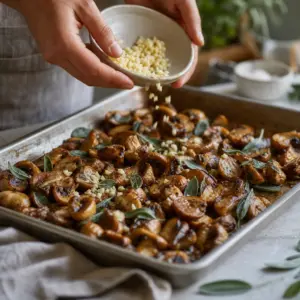 Polenta sa za stáleho miešania metličkou pomaly sype do horúcej vody.